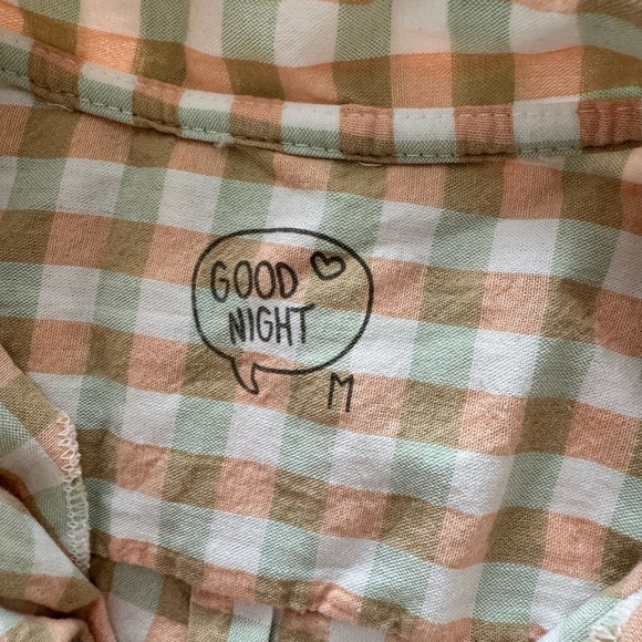 C&A Women's Checkered Pajama Set Good Night Cotton Blend Beige Green Peach  SZ M - Picture 7 of 10